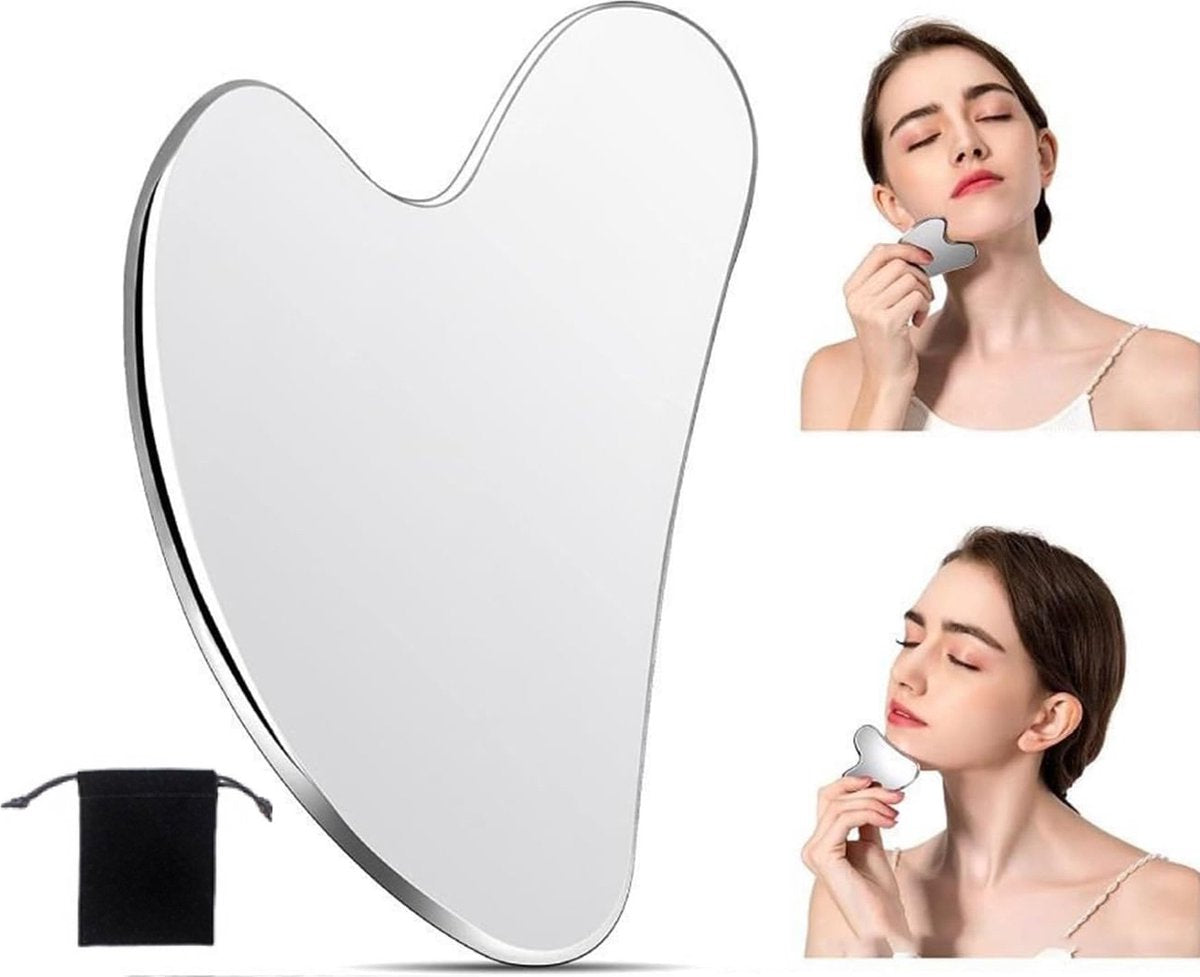 Gua Sha Stone Metal - Gua Sha Scraper Stainless Steel - Massage Tool - Relaxation - Gua Sha - Gua Sha Massage - Gua Sha Plate - Gua Sha Tool Surgical Steel - For Acne - Gua Sha Scraper - Unbreakable - Stainless Steel - With Storage Bag