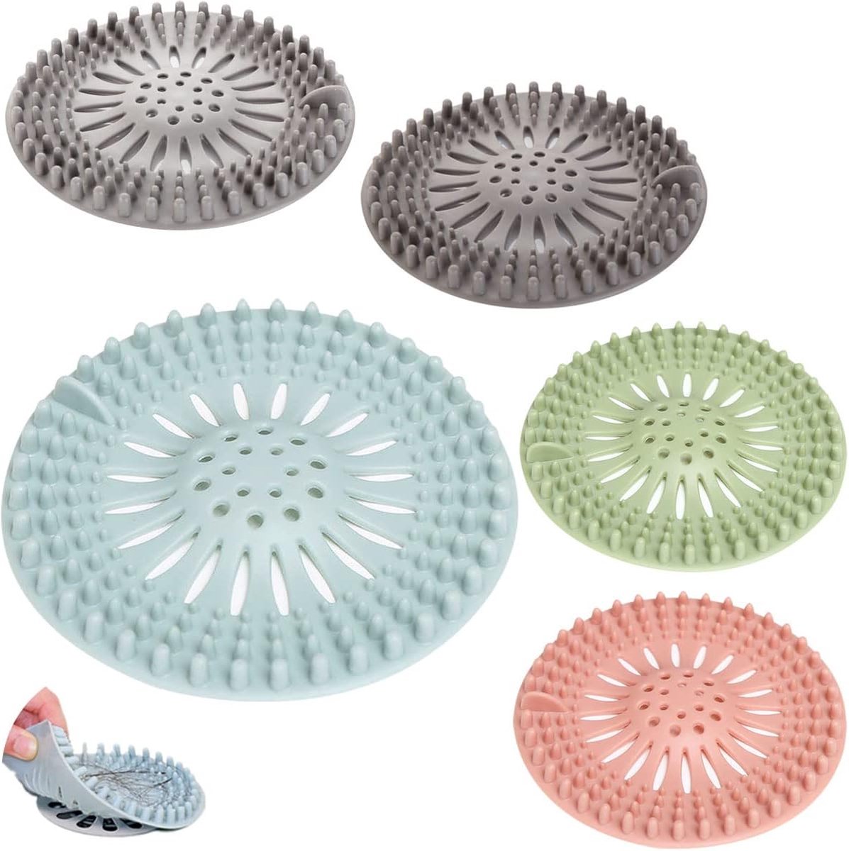 Silicone Drain Stopper - Sink Strainer - Shower Drain - 5-piece - Sink Stopper - Drain Strainer - Drain - Sink Plug - Universal Hair Filter - Hair Catcher - Drain Stopper - Large Displacement Bathroom Deodorant Drain - For Kitchen/Bathroom