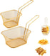 Frying Basket - 2 Pieces - Frying Colander - Frying Scoop - Vegetable Cooker - Draining Rack - Snack Serving Basket - For Fries And Snacks - Stainless Steel - With Handle - Serve Fries/Snacks In A Basket - Rectangle - Gold