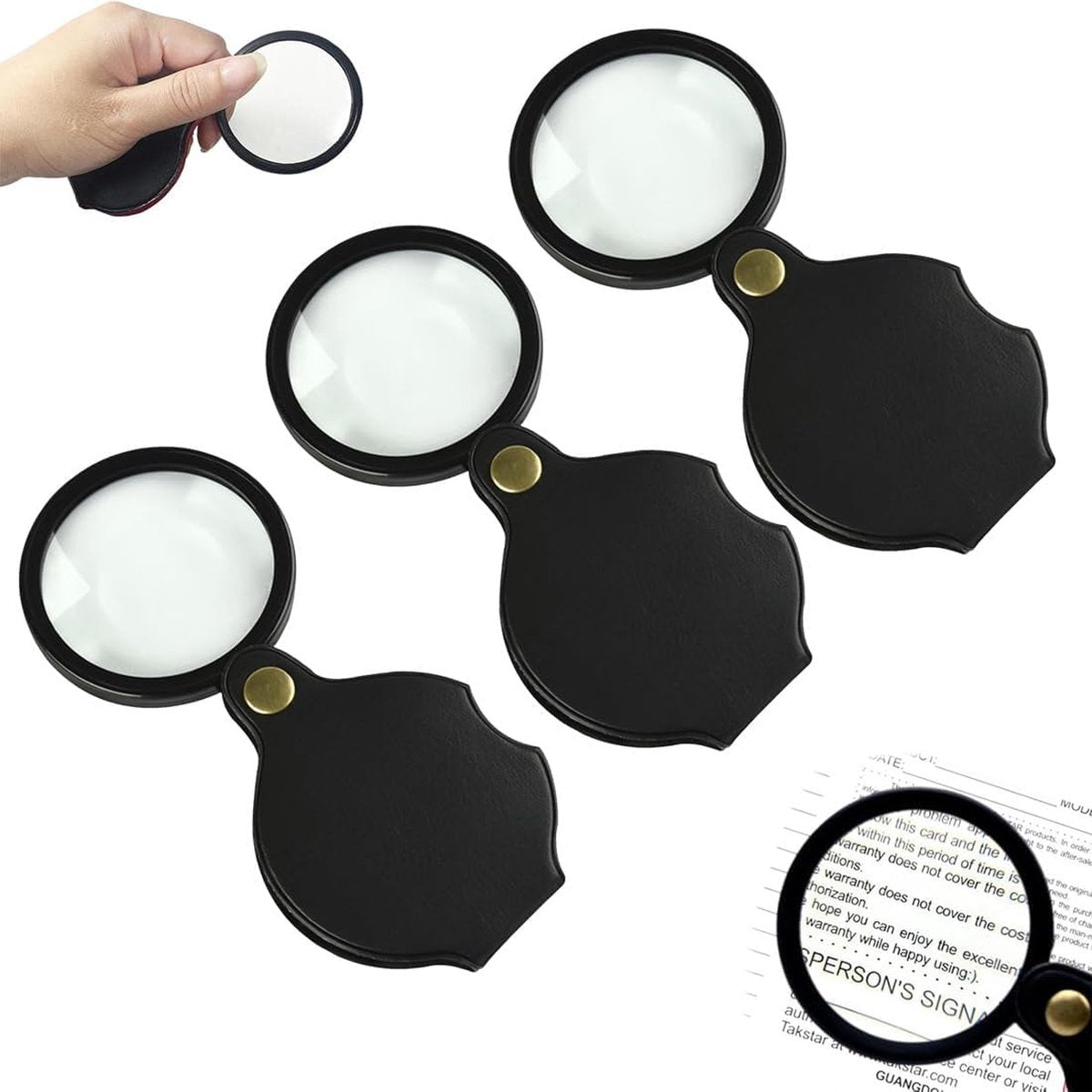 Magnifying Glass - 3 Pieces - 10x Magnification - Pocket Handheld Magnifying Glass - Reading Magnifier - Reading Magnifier - Mini Magnifying Glass - Reading Magnifier - Pocket Magnifying Glass - Reading Magnifier for Seniors and the Visually Impaired - Ma