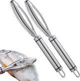 Fish Scraper - 2 Pieces - Fish Scaler Brush - Fish Scale Remover - Scale Scraper - Fish Descaler - Fish Scale Remover - Scraping Removal Tool - Kitchen Utensils - For Cookware, Seafood, Poultry - Silver - Stainless Steel
