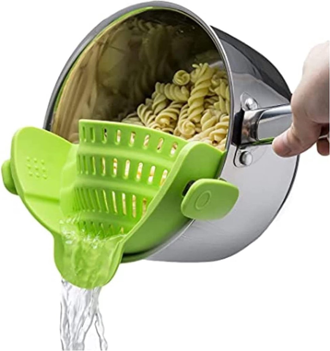 Silicone Colander - Kitchen Draining Lid - Draining Aid - Silicone - BPA Free - Safe Hands-Free Draining - Colander - Safe Draining - Solid Compact Kitchen Draining Lid - Draining Lid - Green - Dishwasher Safe - For All Sizes of Pans