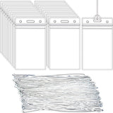 50x Badge Holder - Vertical PVC ID Badge Holders - 11x6.5cm - Name Badges - Card Badge - Transparent ID Card Holder - Name Badge Holder - Card Holder - Card Holders Name Badges - ID Card Holder - Seal - Waterproof Plastic ID Card Holder - With 50 Ring