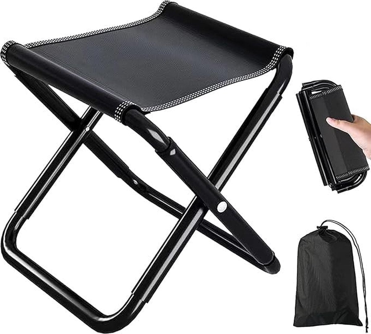 Camping Chair - Beach Chair - Fishing Chair - Folding Chair - Travel Stool - Mini Pocket Stool - Camping Chair - Garden Chair - Foldable Picnic Chair - Portable - Fits in Pocket - Up to 100kg - Foldable - Lightweight - Includes Carrying Bag - Black