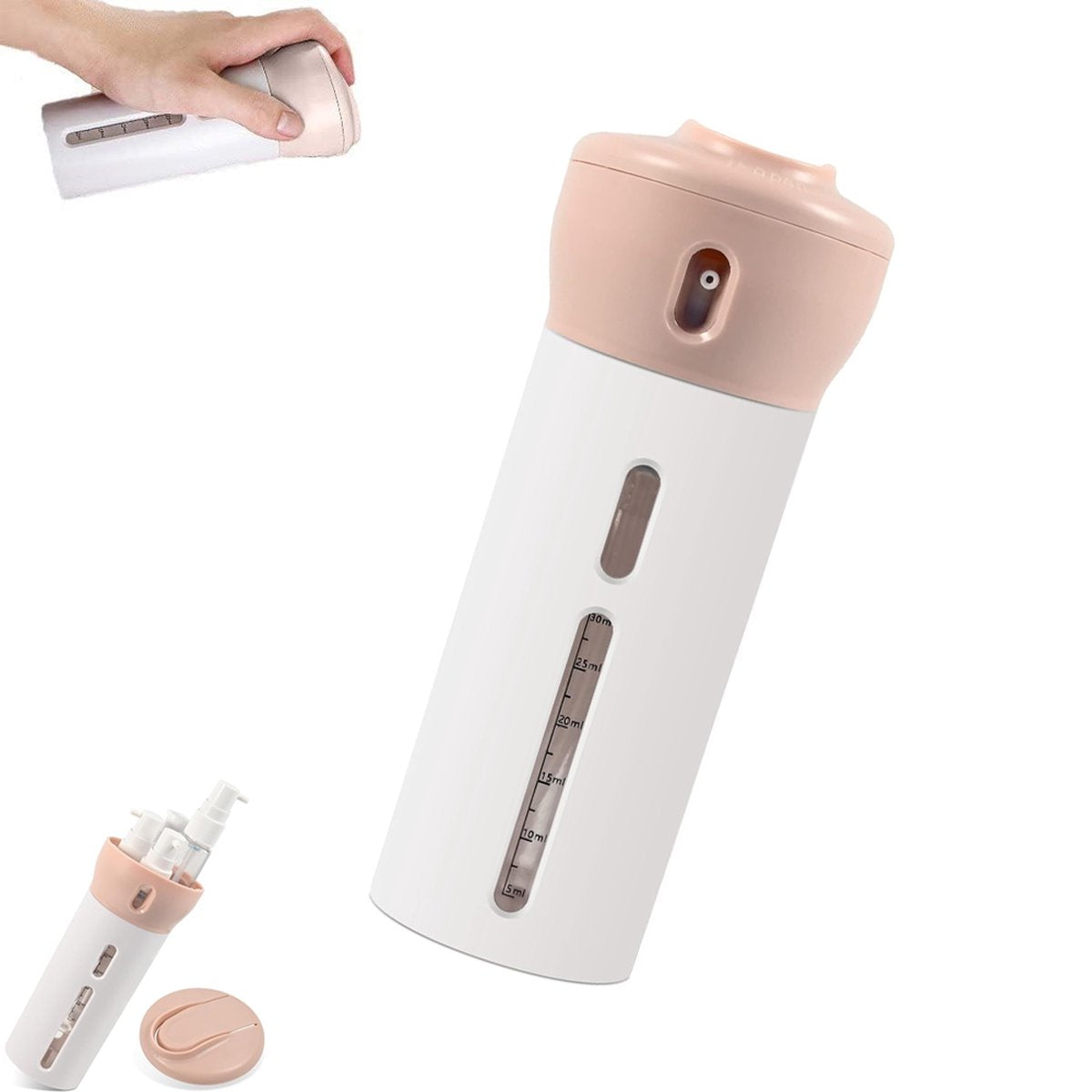 Travel Bottle - Travel Bottles - Travel Flasks - Travel Dispenser - Travel Bottle - 4 In 1 Soap Dispenser - Shampoo and Soap Dispenser - 4 In 1 Dispenser - 4 Bottles of 40 ml - Leakproof - Refillable - Travel Accessories - Pink