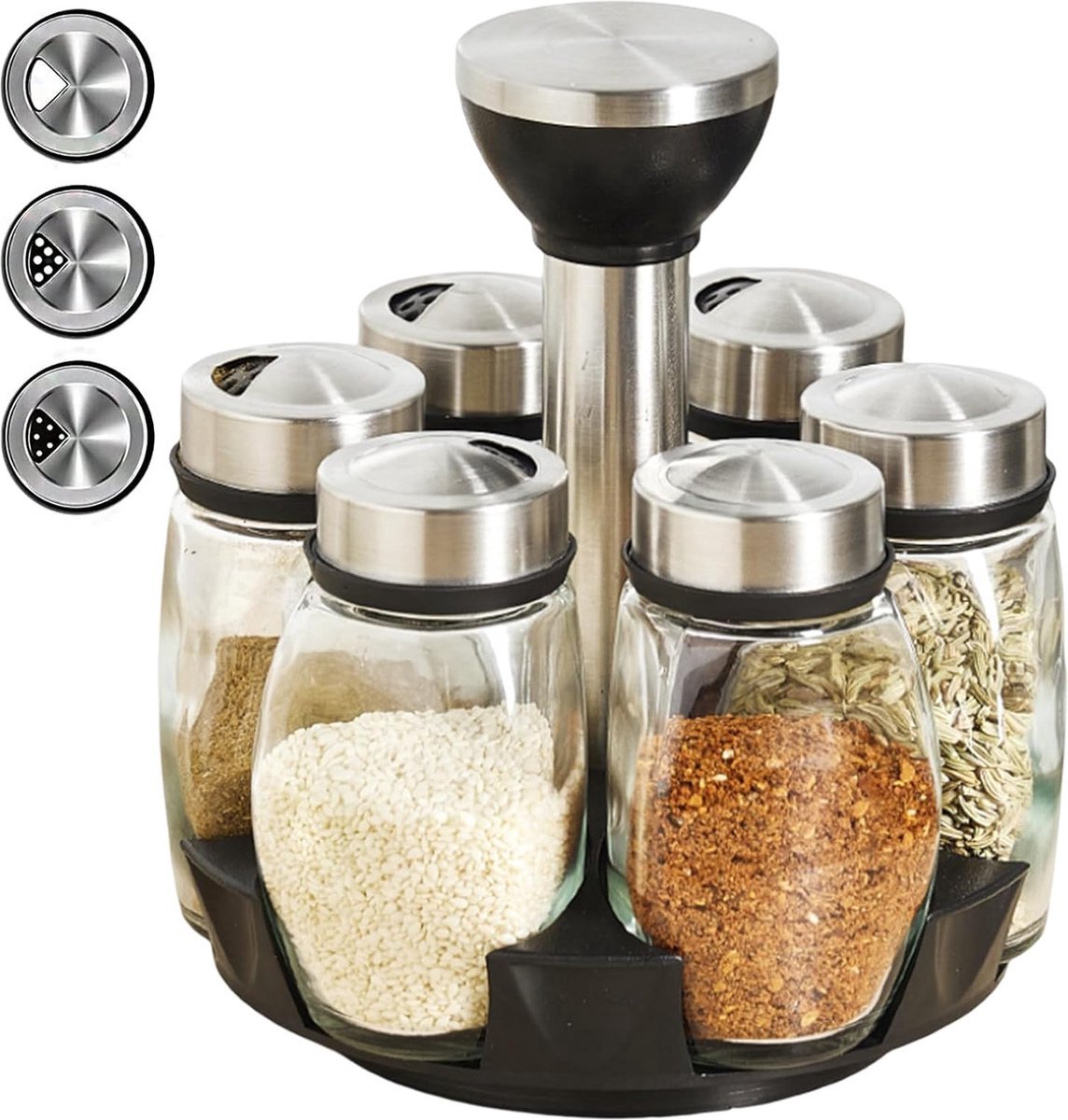 Spice Organizer | 360° Rotatable | With 6 Spice Jars | Glass Jars | 6 Spice Jars on Rack |