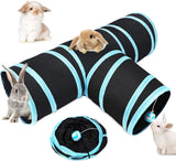 Cat Tunnel - 3 Passages - Play Tunnel for Animals - Cat Tunnel with Play Ball - Cat Tunnel - Cat House - Cat Play Tunnel - Rabbit Tunnel - Crawl Tunnel - Cat Toys - Blue