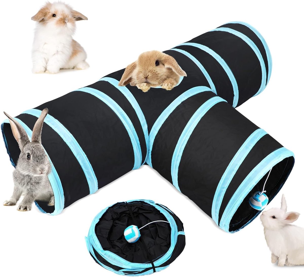 Cat Tunnel - 3 Passages - Play Tunnel for Animals - Cat Tunnel with Play Ball - Cat Tunnel - Cat House - Cat Play Tunnel - Rabbit Tunnel - Crawl Tunnel - Cat Toys - Blue