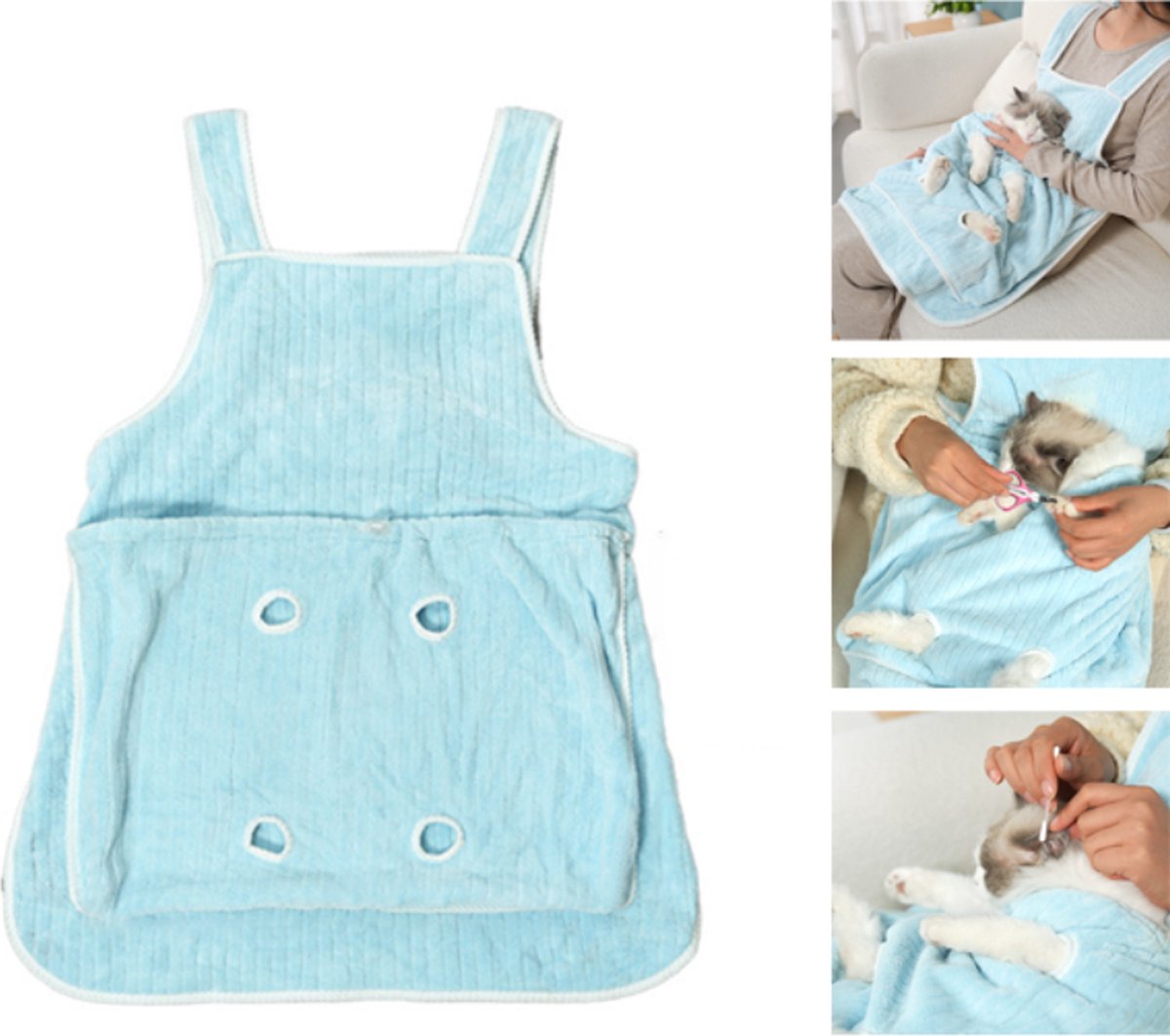 Cat Carrier Bag - Pocket Carrier Sling - Cat Carrying Apron - Carrier Bag for Cats - Portable Cat Bag for Holding Kittens - Pet Transport Apron with Holes - Adjustable Cat Carrier Bag - Blue - 1 Piece