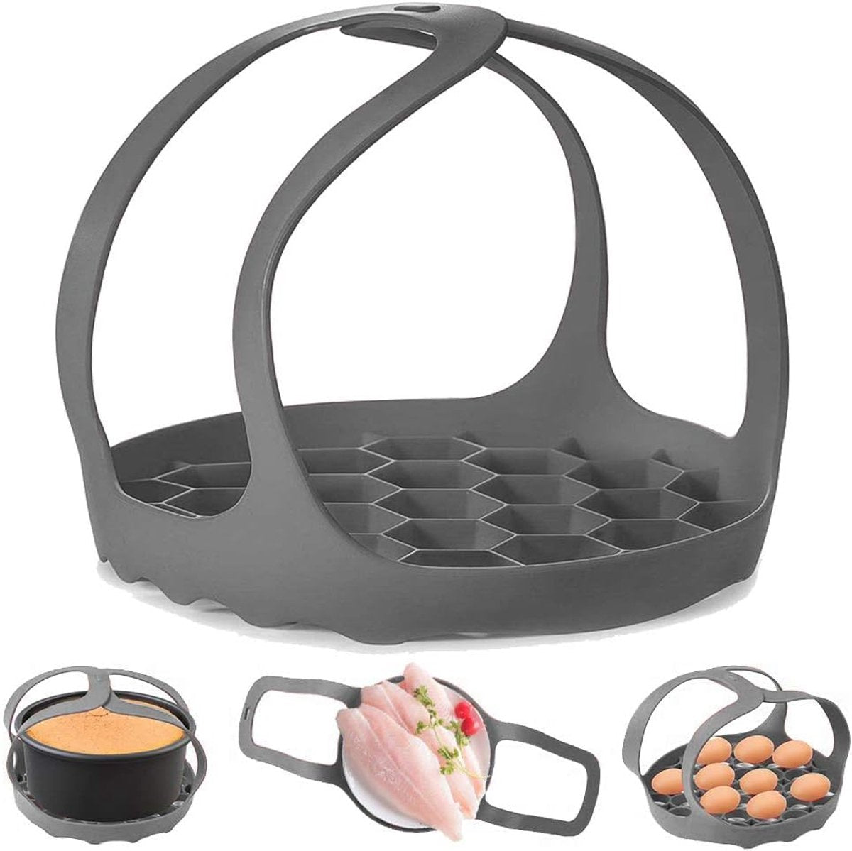 Egg poacher - Poached egg maker - Silicone egg cooker rack - Poached egg maker - Silicone Steamer Basket - multifunctional - BPA-free - grey