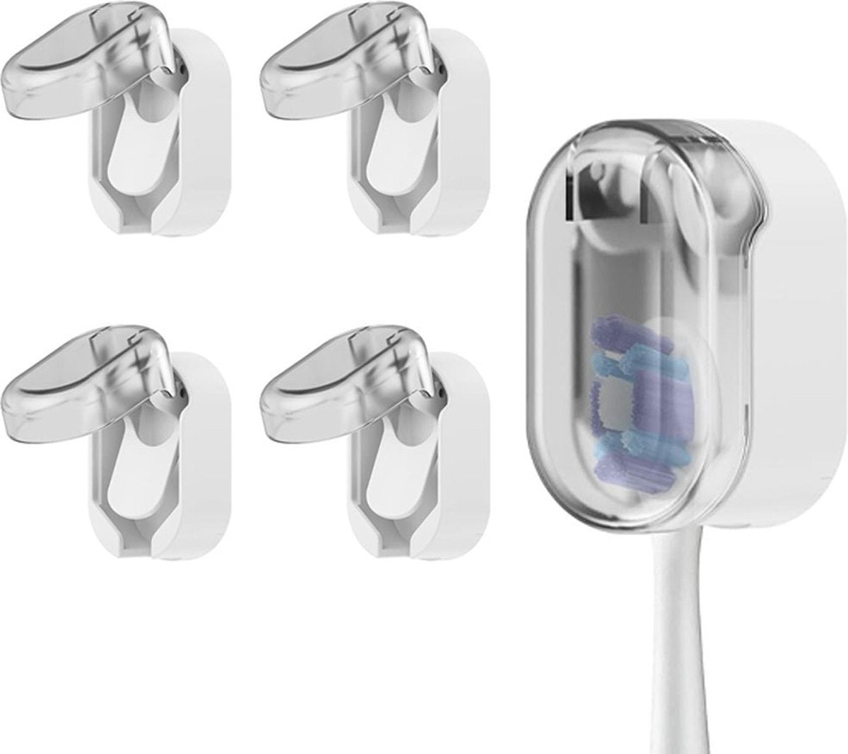 Toothbrush Holder - 4 Pieces - Electric Toothbrush Holder - Toothbrush Holder - Universal - No Drilling Required - Wall-Mounted - Brush Head Holder - Self-Adhesive Hanging Holder - Toothbrush Holder - Suitable for All Toothbrushes - White