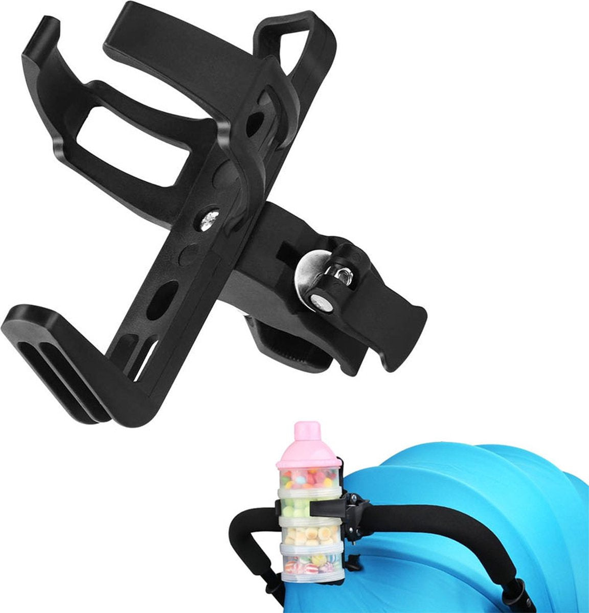 Bicycle Cup Holder - Bicycle Bottle Holder with Clamp - Universal Stroller Cup Holder - Buggy Cup Holder - Can Holder - Stroller Cup Holder - Wheelchair Cup Holder - 360° Rotation - For Bicycles, Mountain Bikes, Strollers, and Wheelchairs - Black