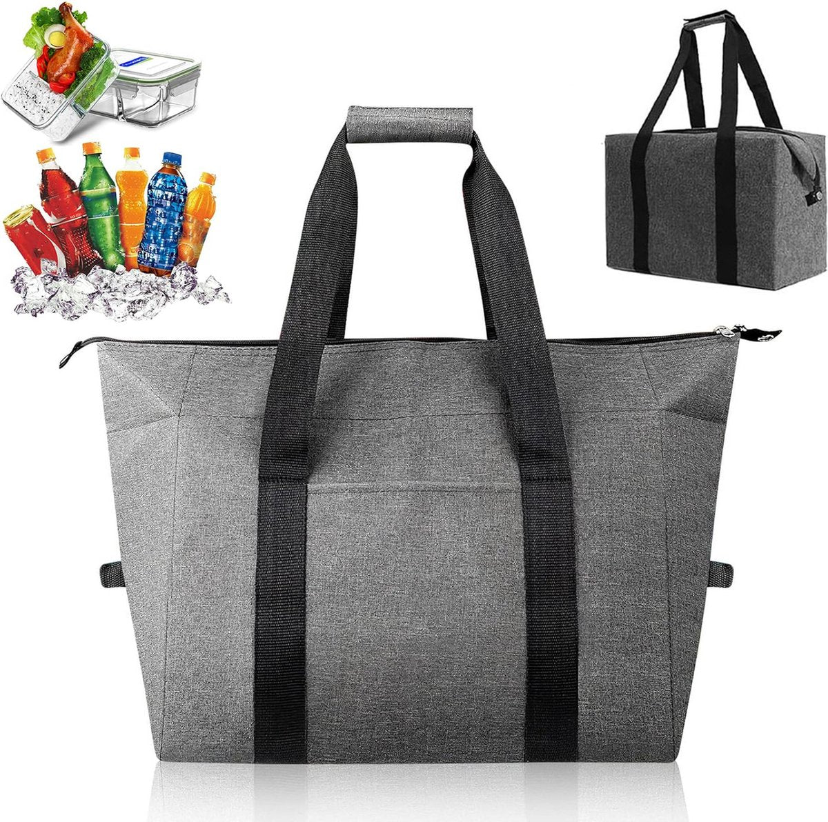 Cooler Bags - Lunch Bag - Foldable Cooler Bag - 20 L - 30x27x19 Cm - Insulation - 300D Oxford Cloth - Handle Strap - Cooler Bag - Lunch Bag - Insulated Cooler Bag - Picnic Bag - Cooler Bag Lunch - Handbag - Shopping Bag - Grey - Sustainable