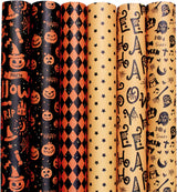 Wrapping Paper 6 Rolls - Gift Paper - Sustainable - Eco-friendly & Plastic-free - Tear-resistant - 50x70cm - Birthday - Decorations - Gift Paper - Party Assortment - Various Designs - Halloween - Pumpkin/ Bat/ Witch's Hat/ Star