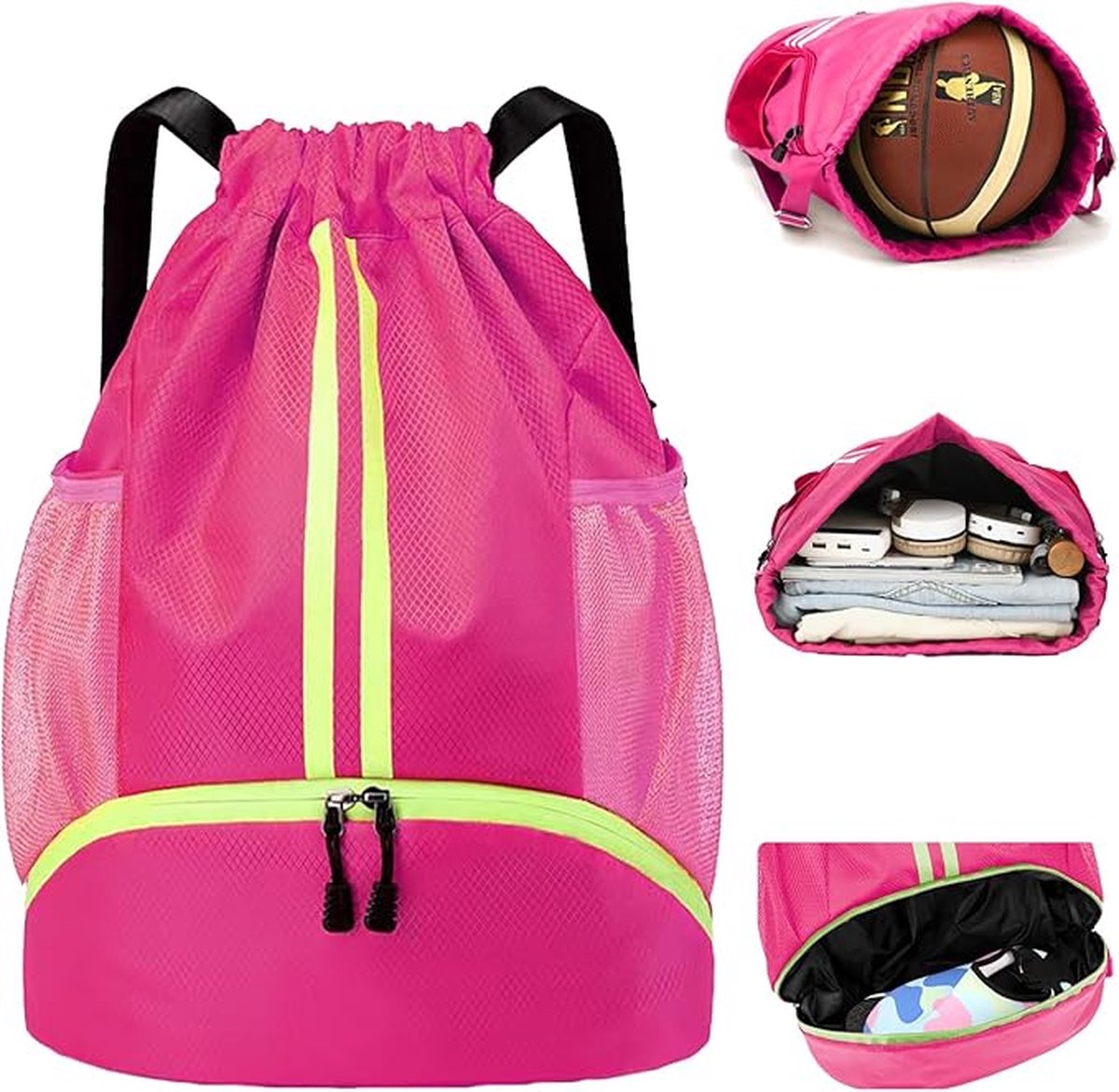 Backpack - School Bag - Sports Backpack - Sports Backpack - Unisex - Practical & Stylish - With Drawstring - Adjustable - With Ball Pocket Bottom Pocket - Waterproof