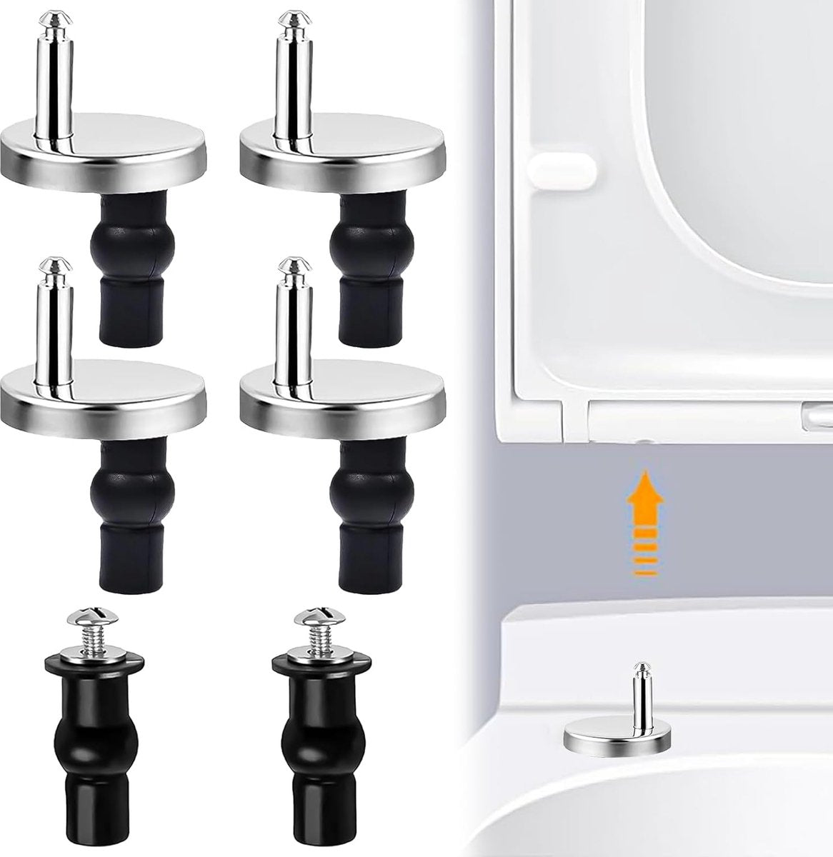 Toilet Seat Hinges - 4 Pieces - Toilet Seat Hinge Set - Universal Hinges for Toilet Seat - Toilet Seat Installation Mounting Kit - Stainless Steel - Adjustable - Easy to Install - Replacement Hinges for Toilet Seat - Hinge Replacement Set