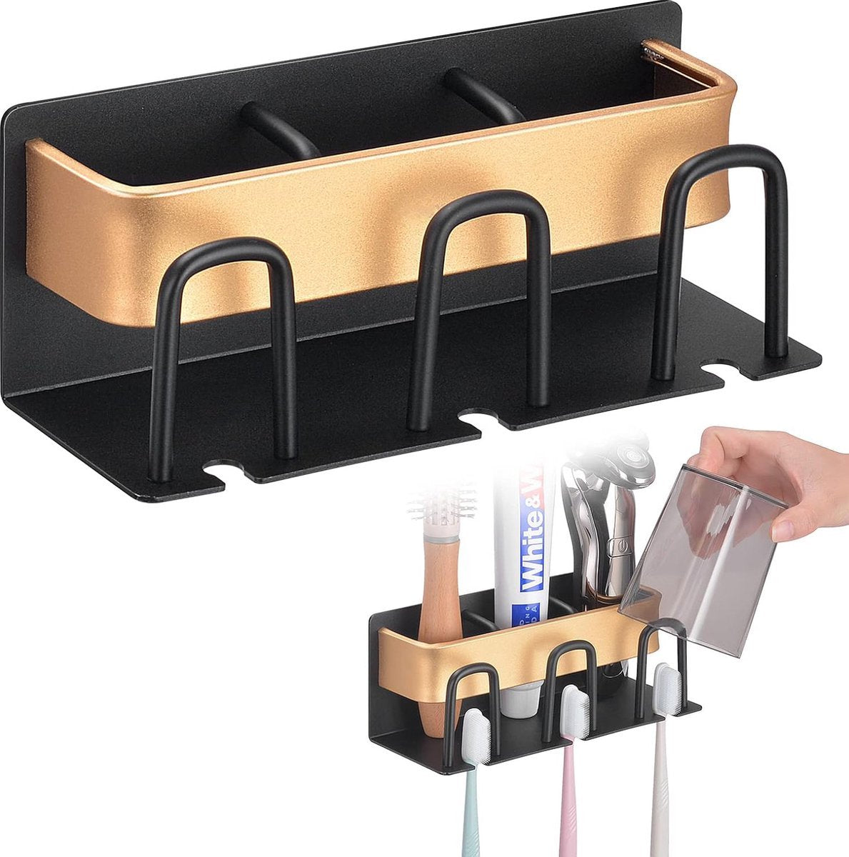 Toothbrush Holder - Toothbrush Case - 3 Sorting Compartments - Electric Toothbrush Case - Razor Holder - Wall Mounted - Stainless Steel - Toothbrush Organizer - Self-Adhesive - Bathroom Accessories - No Drilling Required - Keep Tidy