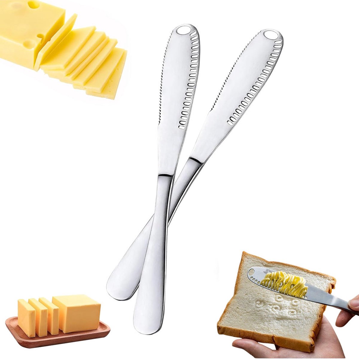 Butter Knives - 2 Pieces - Butter Knife - Spreading Knives - Small Spreading Knives - Tapas Knives - Dessert Knives - Stainless Steel - Butter - Knife - Kitchen Utensils - For Butter, Cheese, Jam, Cream - Silver