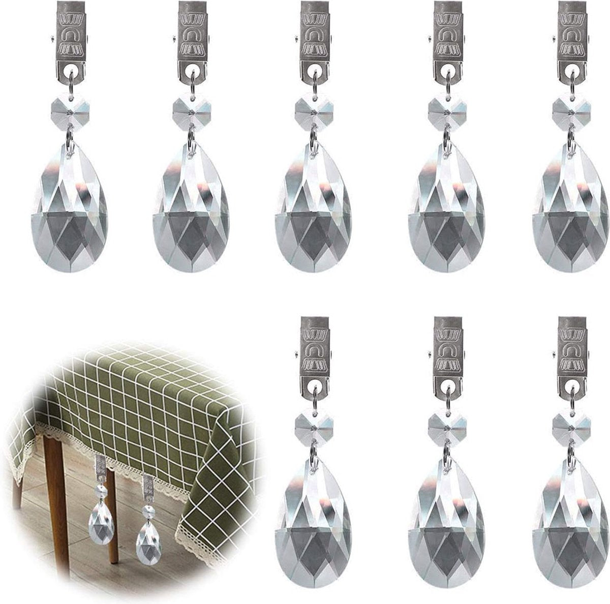 Tablecloth Weights - 8 Pieces - Tablecloth Weights - Garden Oilcloth/Tablecloth Weight Balls - Tablecloth Weighters - Weighted Tablecloth Hangers - Metal Clip - For Picnic Tables - Keep Tablecloths in Place