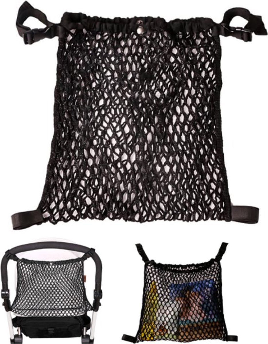 Stroller Net - Stroller/Buggy Net - Buggy Stroller Organizer - Universal - Buggy Bag Organizer - Hanging Mesh Storage Bag - Stretch Material - 35x30 Cm - Black - 1 Piece