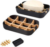 Soap Dish - 2 Pieces - Soap Holder With Drain - Bamboo Tray Soap Holder - Removable Drawer - Small Soap Dish - Soap Box - Hand Soap - Shower - Bathroom - Bathroom Accessories - Keep Soap Dry And Hygienic - Black