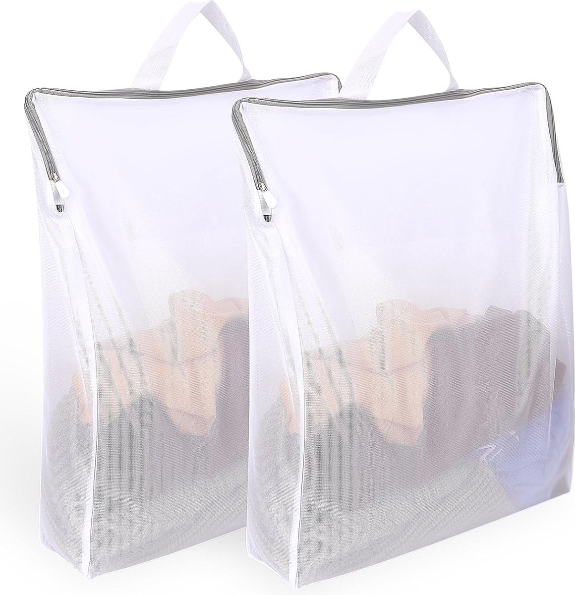 Laundry Bags 2 Pieces - Laundry Bags - Laundry Nets - Laundry Bags with Zippers - Protect Your Laundry and Washing Machine - 50x40x10 Cm - Large Laundry Net - Mesh Laundry Bags with Zippers - Reusable Laundry Bag with Handle - For Home, Dormitory, Hotel, 