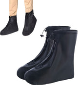 Waterproof Shoe Covers - Rain Shoe Covers - With Zipper and Drawstring - Waterproof Shoe Protectors - Motorcycle Scooter Bicycle Shoe Cover - Shoe Rain Cover - Shoe Cover - Shoe Covers - Anti-Slip - Size 37-38 - Black