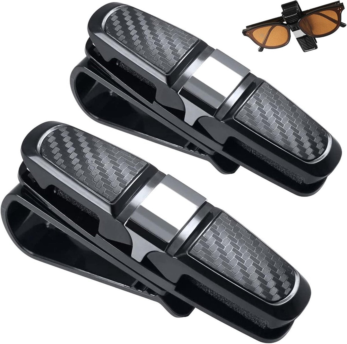 Glasses Clip Holder for Car Glasses - Universal Car Glasses Clip - Car Sunglasses Holder - 180 Degree Rotatable - Sunglass Visor - Also Suitable for Business Cards - For All Vehicle Models and Sun Visors - 2 Pieces