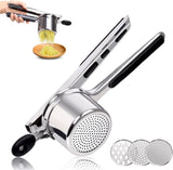 Stainless Steel Potato Press - Potato Squeezer - Potato Masher - Includes 3 Different Texture Discs - Can Be Hanged - Making Potato Puree - Puree - Dishwasher Safe - Gift