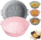 2 Airfryer Silicone Trays - Airfryer Accessories - BPA Free - 20cm - Airfryer Basket - Reusable - Baking Paper Alternative - Airfryer Liner - Round - Airfryer Silicone Baking Paper - Baking Mold - Sustainable - Non-Stick - Dishwasher Safe - Grey/Pink