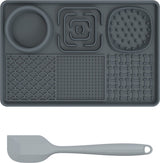 Lick Plate - Lick Mats for Dogs - Dog Snuffle Mat - Lick Mat - Feeding Mat - Slow Feeder - Anti-Gulp - Distraction Pad - For Dog Bathing, Training, Coat Care and Claw Care - With 1 Spatula - Grey - 1 Piece