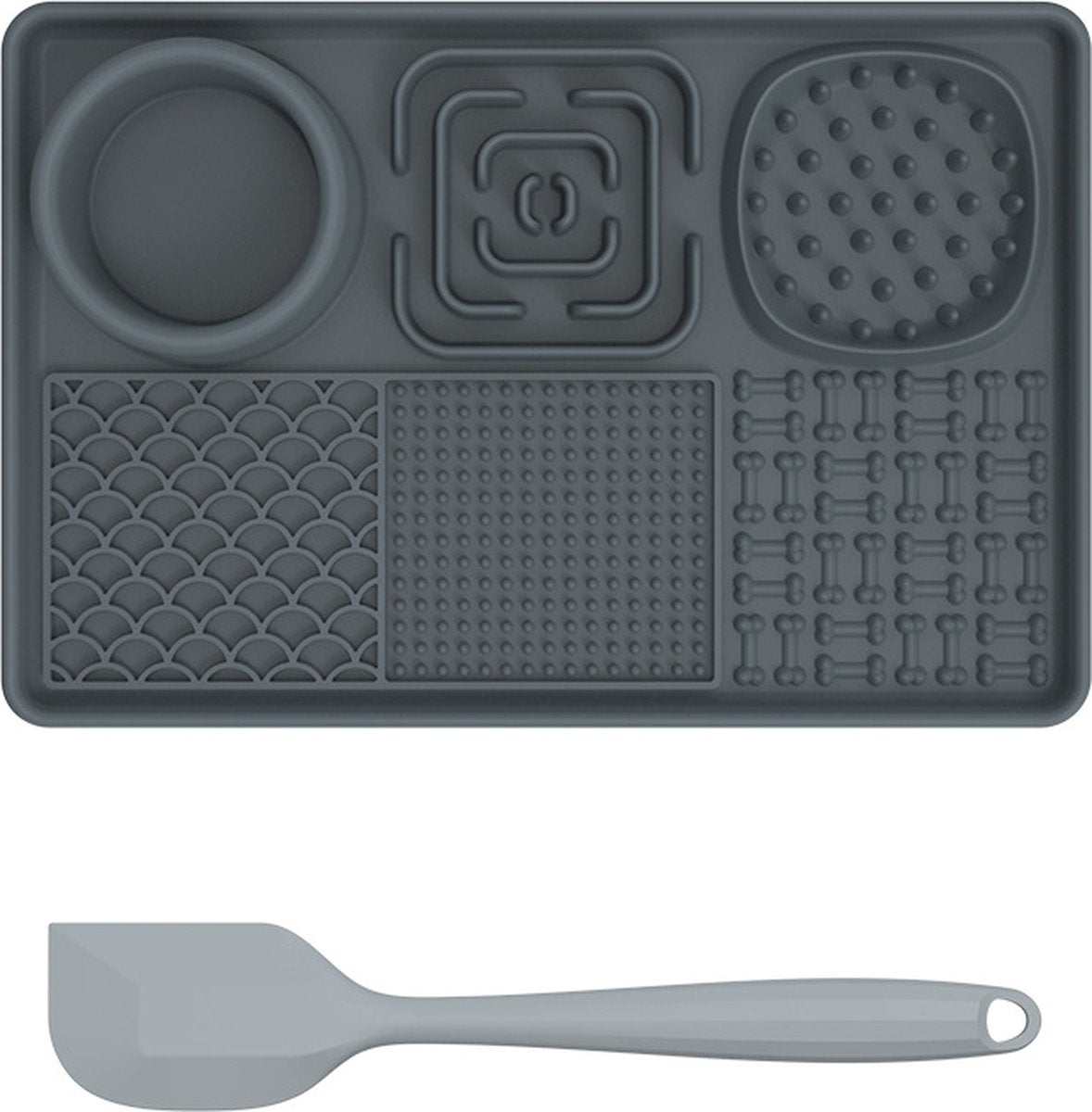 Lick Plate - Lick Mats for Dogs - Dog Snuffle Mat - Lick Mat - Feeding Mat - Slow Feeder - Anti-Gulp - Distraction Pad - For Dog Bathing, Training, Coat Care and Claw Care - With 1 Spatula - Grey - 1 Piece