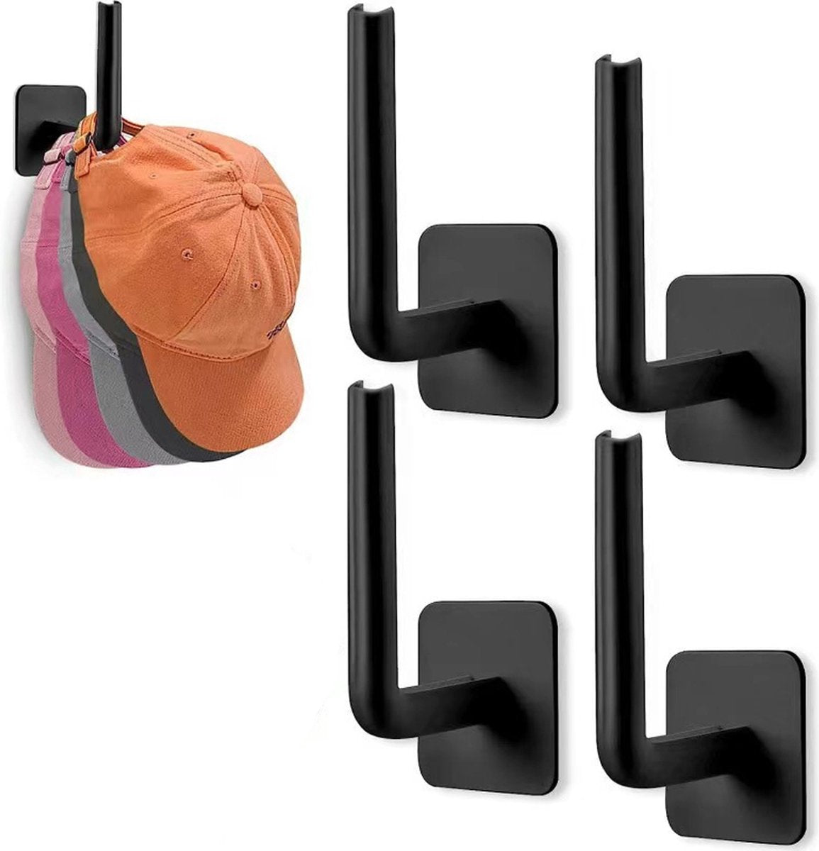 Wall Coat Rack - 4 Pieces - Wall Hook - Self-Adhesive Hanging Hook - Towel Hooks - Coat Hook - Single Hook - Metal Wall Hook - Coat Hook Tape - No Drilling Required - Wall Coat Rack - High Quality - Black