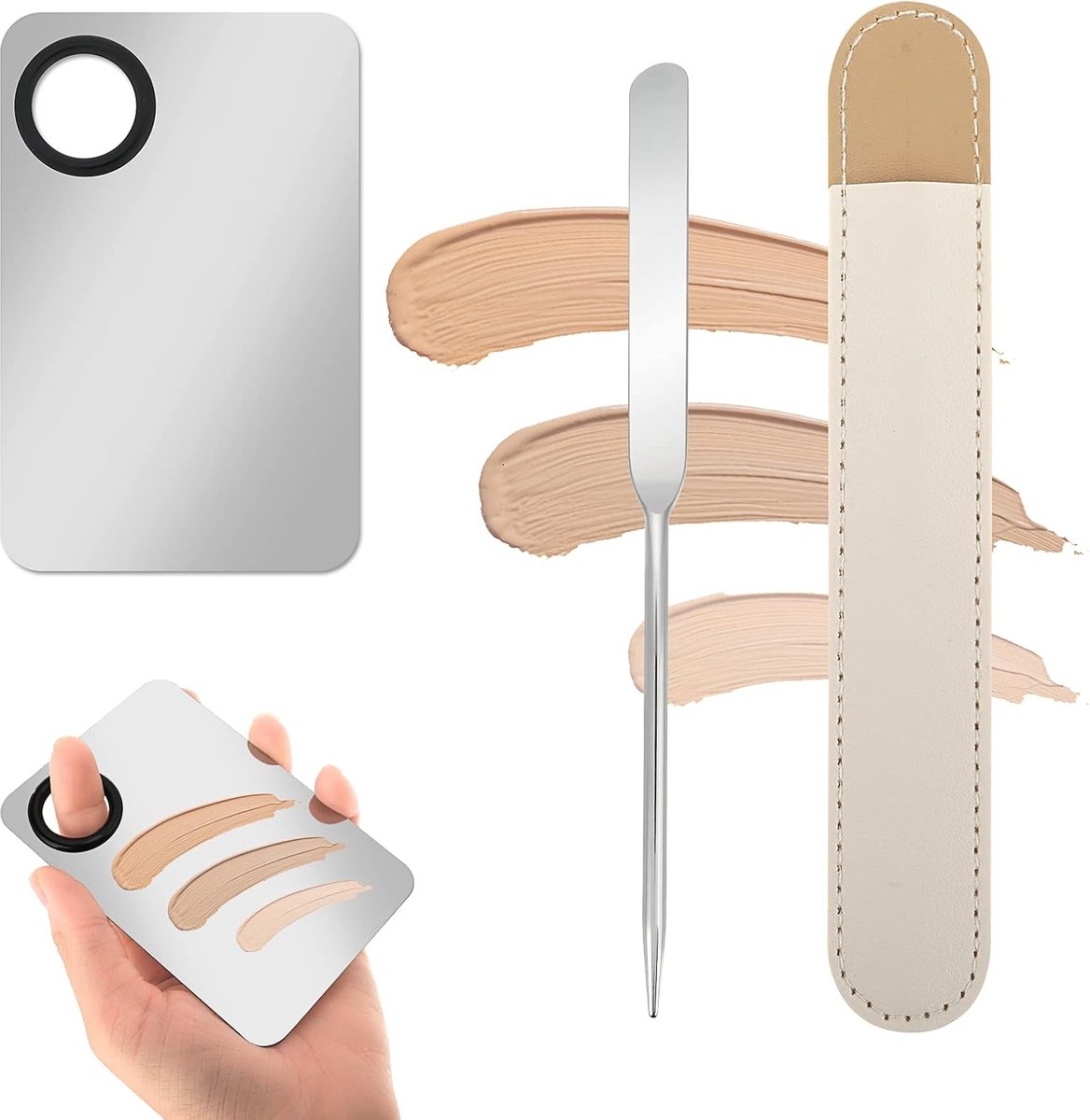 Professional Mixing Palette Set - Transparent Makeup Mixing Palette & Spatula - Makeup Palette - Makeup Mixing Palette - Cosmetic Mixing Palette - For Makeup, Nail Art - Silver