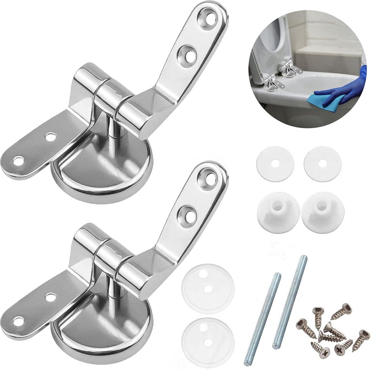 Toilet Seat Hinges Fittings - Mounting Set for Wooden, Resin, and MDF Toilet Seats