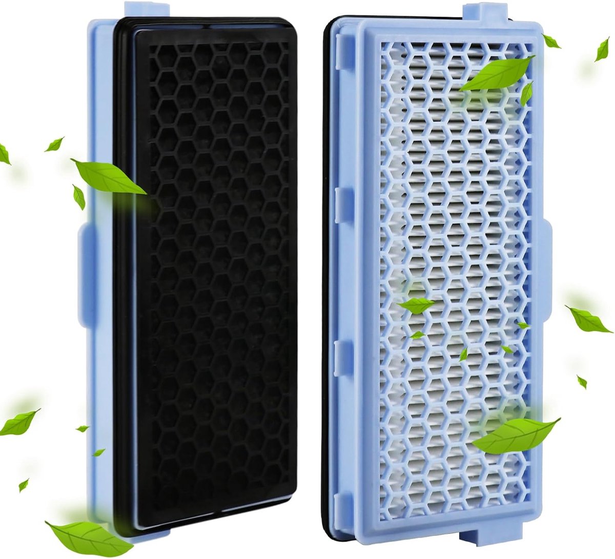 Active HEPA Filter Set 2 Pieces Suitable For Miele Classic Compact C1, Complete C2 & C3 - Replaceable - Vacuum Cleaner Parts - Vacuum Cleaner Filter - Impurity Filter - Blue