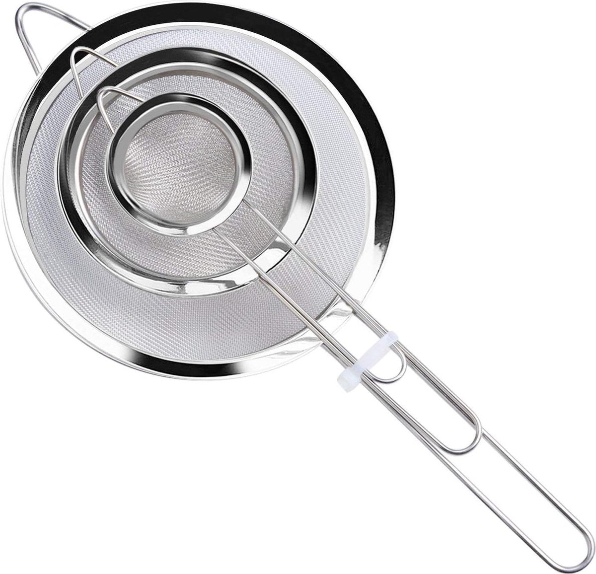 Premium Stainless Steel Sieve Set - 3-Piece Colander - Kitchen Sieve - Small Sieves - Sieve Set - Bowl Sieve - Mini Sieves - Premium Fine Set - Dishwasher Safe - Ø 7, 12 and 18 cm - Sturdy & Durable