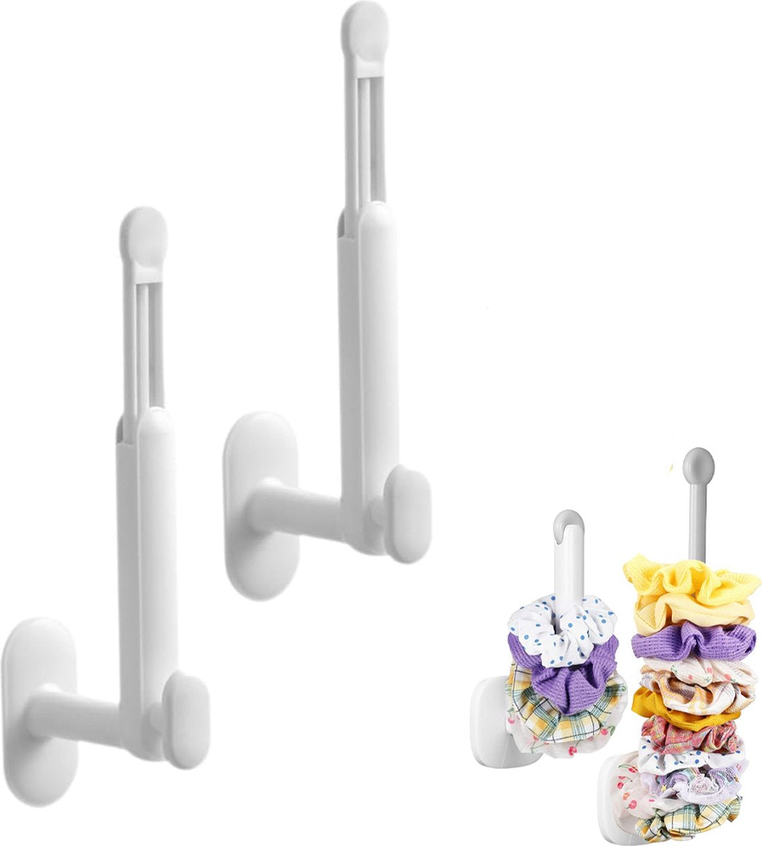 Towel Hook - 2 Pieces - Wall Hook - Coat Hook - Hanging Hook - Adjustable Hook - Hooks - Towel Hooks - Kitchen Roll Holder - No Drilling Required - Stainless Steel - Self-Adhesive - Tea Towel Hanger - For Kitchen/Bathroom/Garage/Office - White