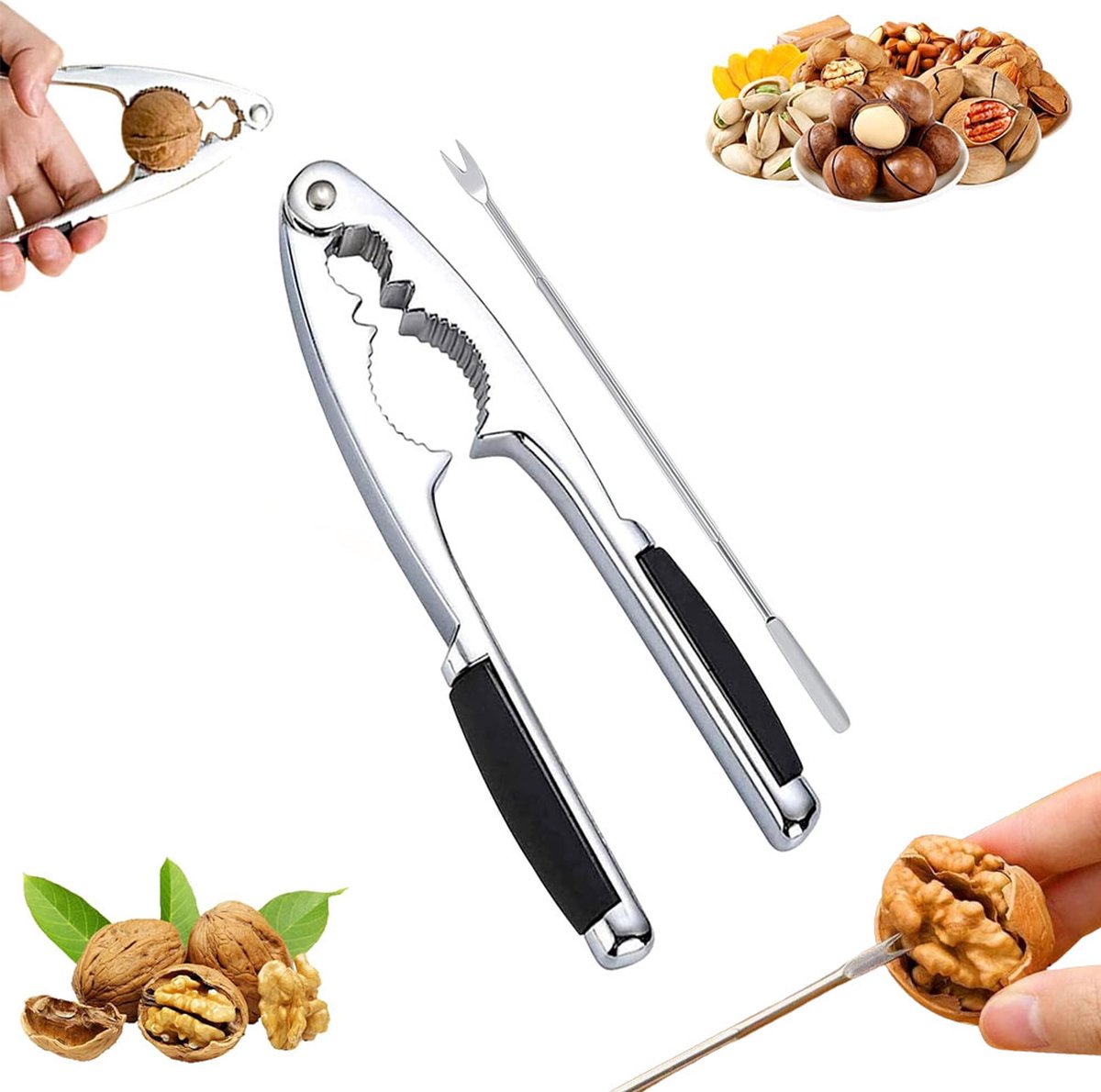Nutcracker - Stainless Steel - Walnut / Nut Cracker - Walnut Cracker - Fork with Pulp Extractor - Pulp Extraction - Chestnut Clip - Nutcracker - Kitchen Utensils - Ideal for Walnuts, Hazelnuts, Chestnuts, Nuts and Other Dried Fruits