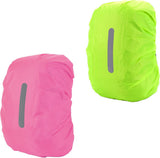 2-Piece Waterproof Backpack Cover - Reflective Rain Cover Backpack - 30 to 40 Liters - Waterproof Backpack Rain Cover - Reflective Backpack Covers in Polyester - Pink & Green - Size M - Waterproof Backpack Cover for Outdoor Hiking Driving Climbing
