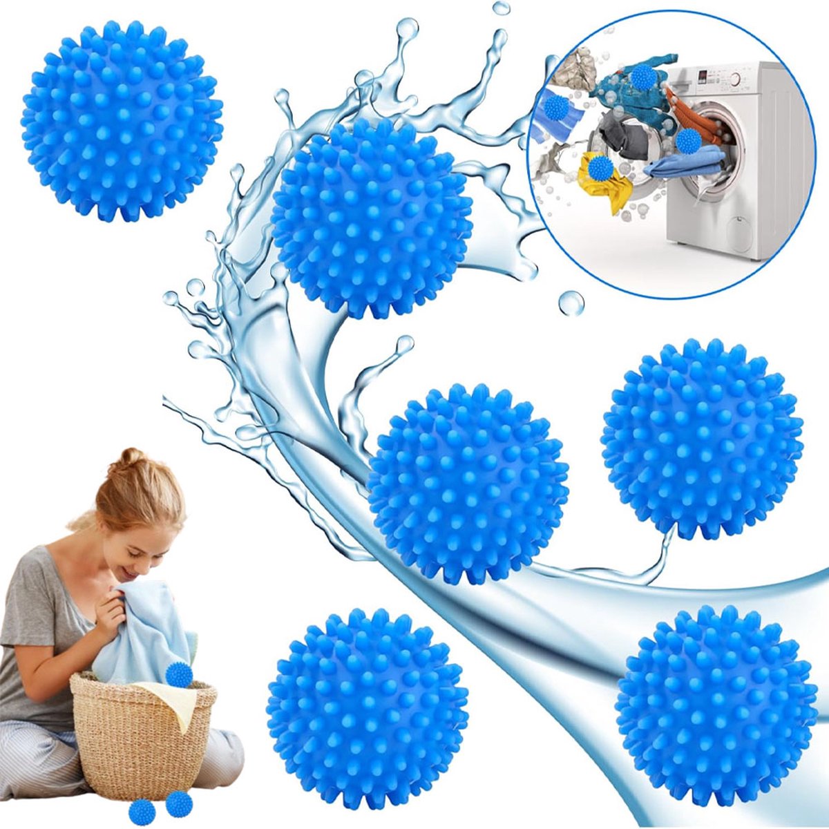 Dryer Balls - Set of 6 - Reusable - Clothes Dryer Balls - Dryer Balls - Laundry Balls - Dryerballs - Sustainable Laundry Drying - Energy Saving - Faster Drying - Anti-Crease - Laundry - Washing Machine - Blue