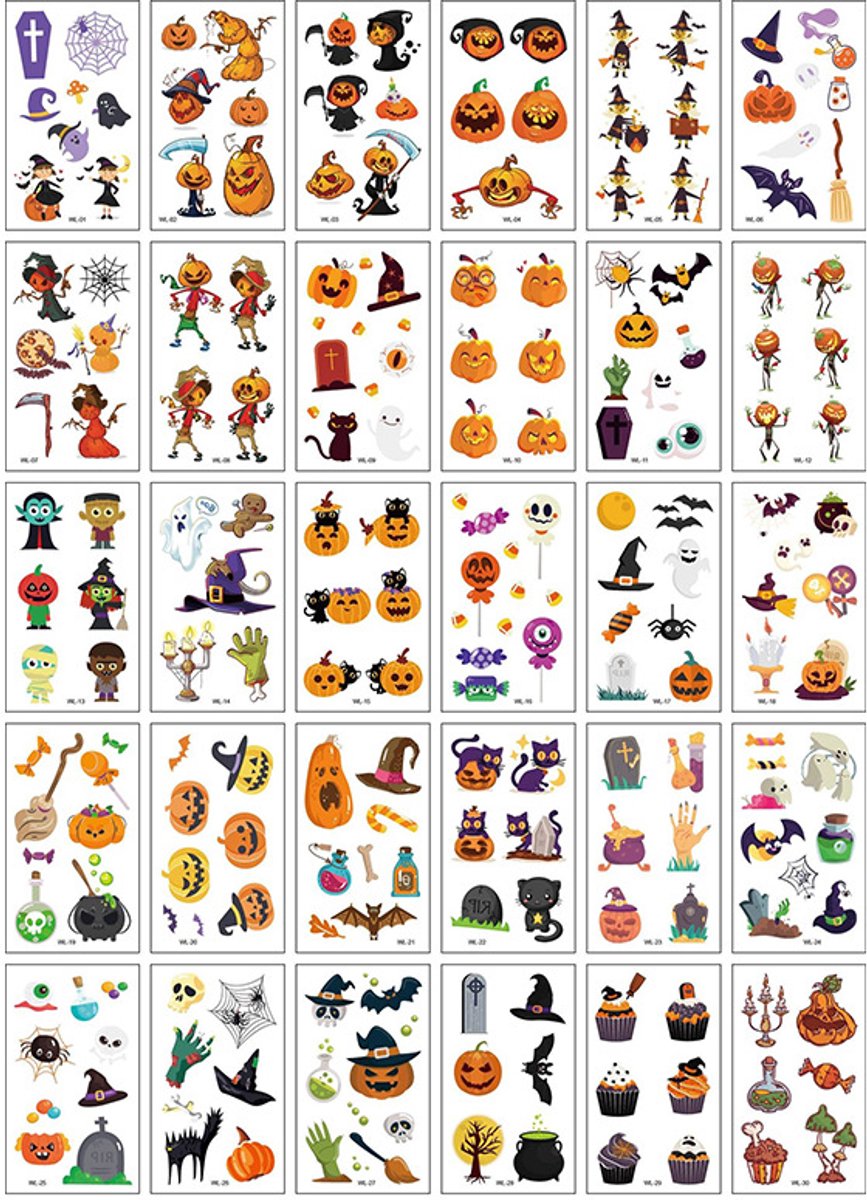 30 Sheets of Kids Halloween Tattoo Stickers - Halloween Decorations - Temporary Tattoo Stickers for Boys and Girls - Suitable for Halloween Candy - Party Bag Fillers - Halloween Stickers