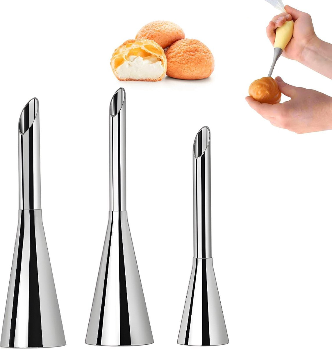 Cake Decorating Tips - 3 Pieces - Whipped Cream Piping Machine - Decorating Piping Syringe - Stainless Steel Nozzles - Piping Bags - Decorative Piping Pipe - For Cake Decorating - Fondant Tools - Cupcake Decorating - Decoration - For Pastries/Fondant - Re
