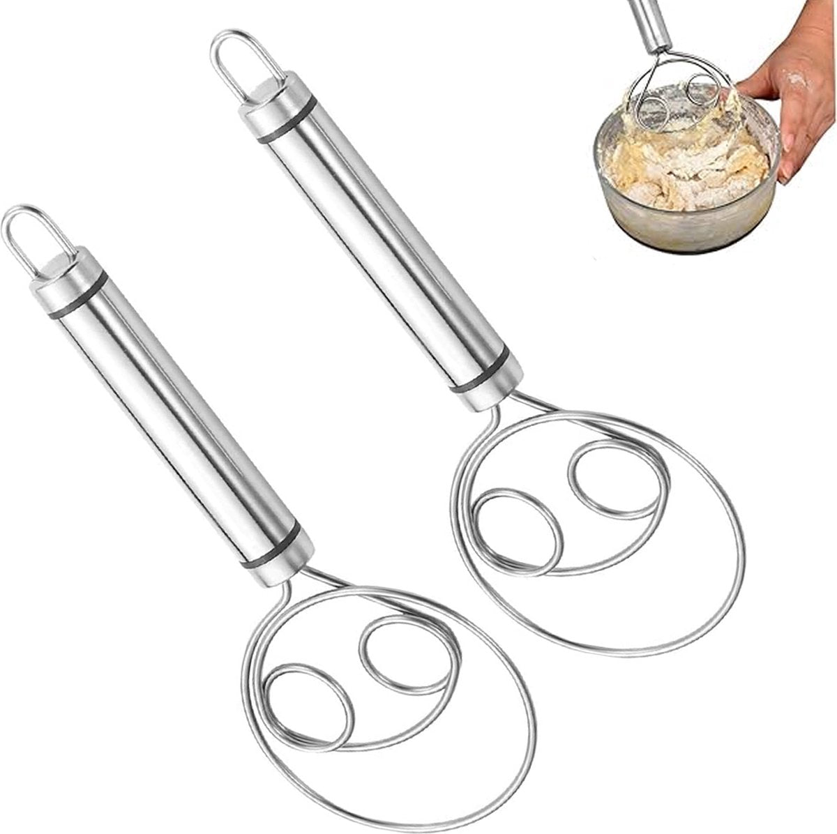 Dough Beater - 2 Pieces - Dough Whisk - Mixing and Beating - Danish Whisk - Dough Mixer - Spiral Whisk - Beating Dough - Egg Beater - Double Ring - Kitchen Utensils - For Baking in the Kitchen - Manual Dough Mixing - Bread Cake Making - Stainless Steel - 