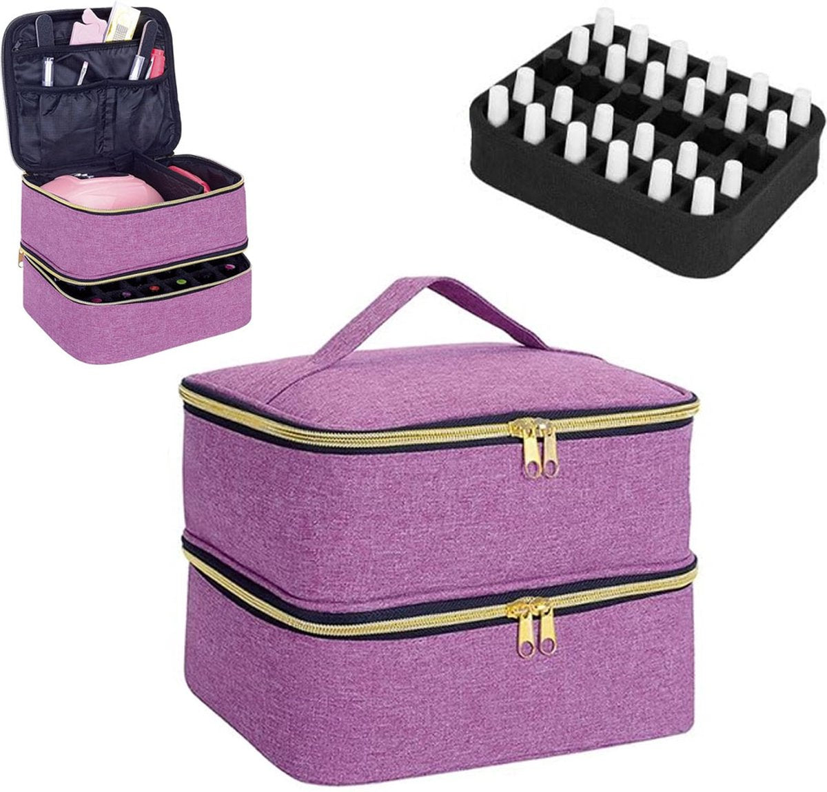 Nail Polish Case Organizer - Nail Case Bag - Nail Technician Bag - Nail Polish Carrying Case - UV Gel Polish Lamp Storage - Beauty Case - Suitable for 30 Bottles - Nail Art Storage - Nail Art - With Removable Dividers - For All Nail Polish Supplies - Purp