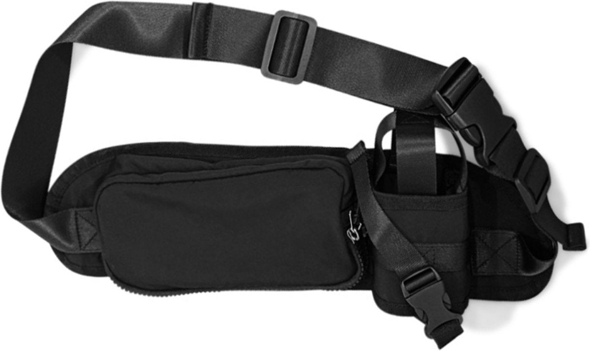 Waist Bag with Bottle Holder - Hiking Waist Bag with Bottle Holder - Outdoor Pouch Bag with Water Bottle / Bib Holder - Ideal for Festivals or Vacations - Multifunctional Strap - Adjustable - For Hiking, Dog Walks, Outdoor Activities - Black