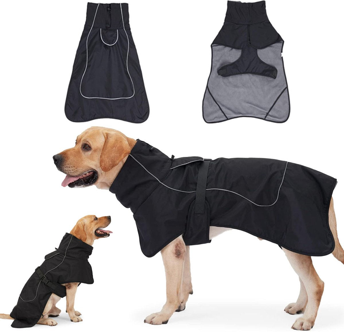 Dog Coat - Warm Coat for Dogs - Reflective Dog Coat with Fur Collar - Back Length 40cm - Dog Weight 8-11kg - Dog Winter Coat - Windproof Coat for Dogs - With Soft Fleece Lining - Dog Clothing - Pet Clothing - Dog - Black - Size XS