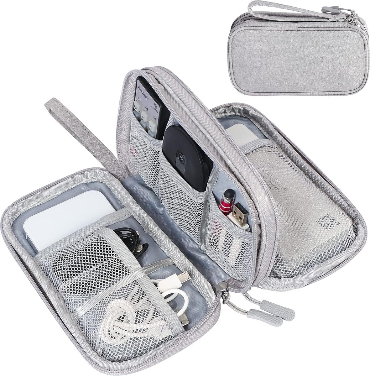 Cable Organizer Storage Bag 3 Layers - Cable Organizer Bag - Waterproof / Wear-Resistant - Cable Electronics Organizer - Cable Bag - Luxury Organizer For Cables And Accessories - Compact Cable Bag - Cable Organizer - Data Cable Organizer - Gray - Travel