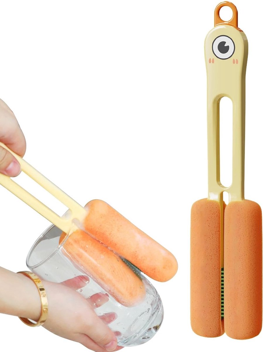 Bottle Brush - Bottle Cleaner - Cleaning Brush - Bottle Brush - Eco Bottle Brush - Bottle Cleaner - Bottle Cleaner - Bottle Cleaner - 4 in 1 Multifunctional - Suitable for All Surfaces - Easy to Use and Antibacterial - Orange