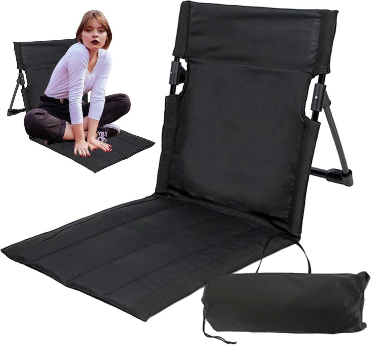 Beach Mat - Foldable Beach Chair - Camping Chair - Beach Mat with Backrest - Outdoor Camping Chair - Collapsible Beach Mat - Lightweight - Portable Sun Lounger - With Storage Bag - Soft Sponge Filling Cushion - Black